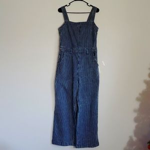 Universal Thread Wide Leg Blue Stripe Overalls Used 8